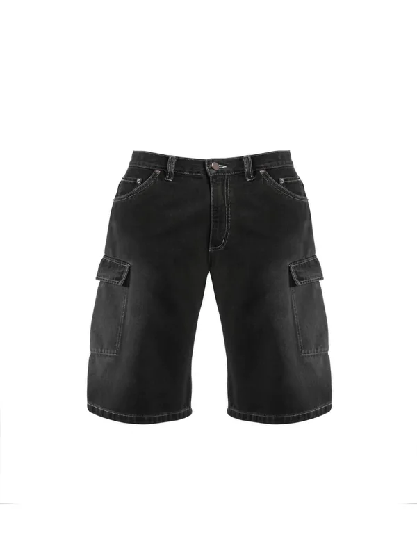 Black cargo shorts in invisible mannequin presentation after editing